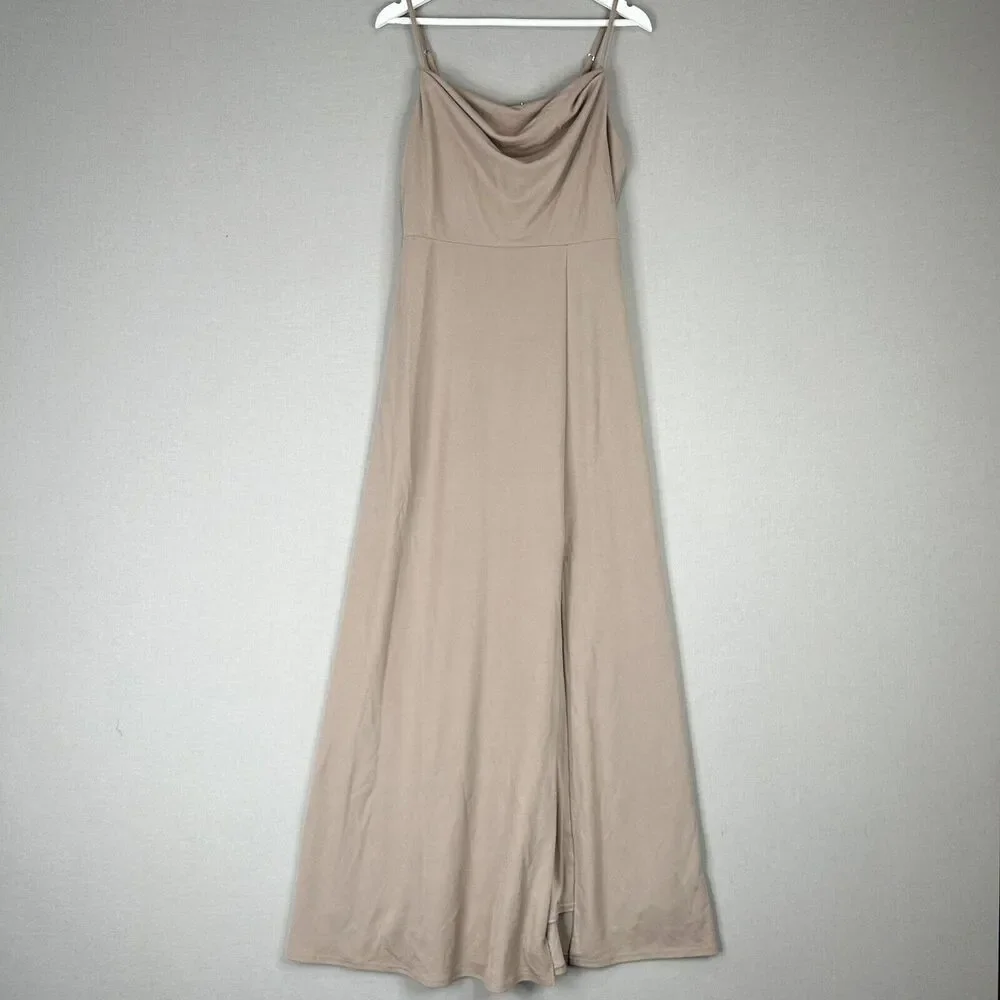 Birdy Grey Womens Dress Large Pink Cowl Flowy Side Slit Gown Formal Bridesmaid - Picture 2 of 11